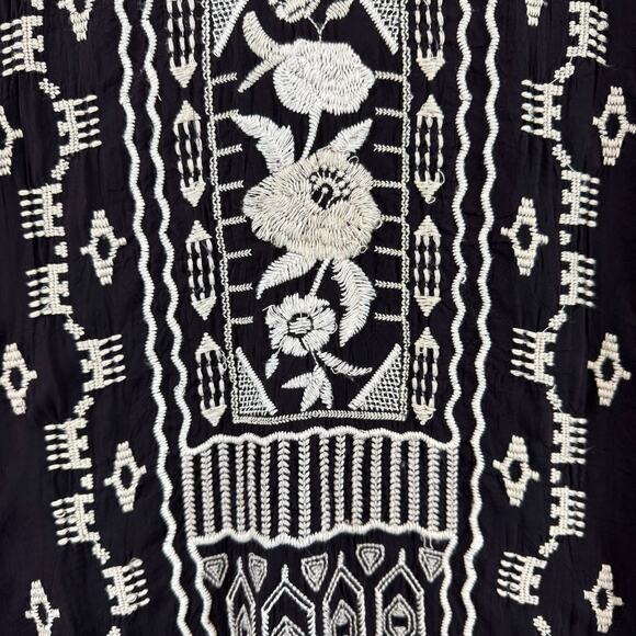 Johnny Was Dark Purple Embroidered 3/4 Sleeve Tunic Boho Cupra Cotton Size Small - Picture 9 of 16
